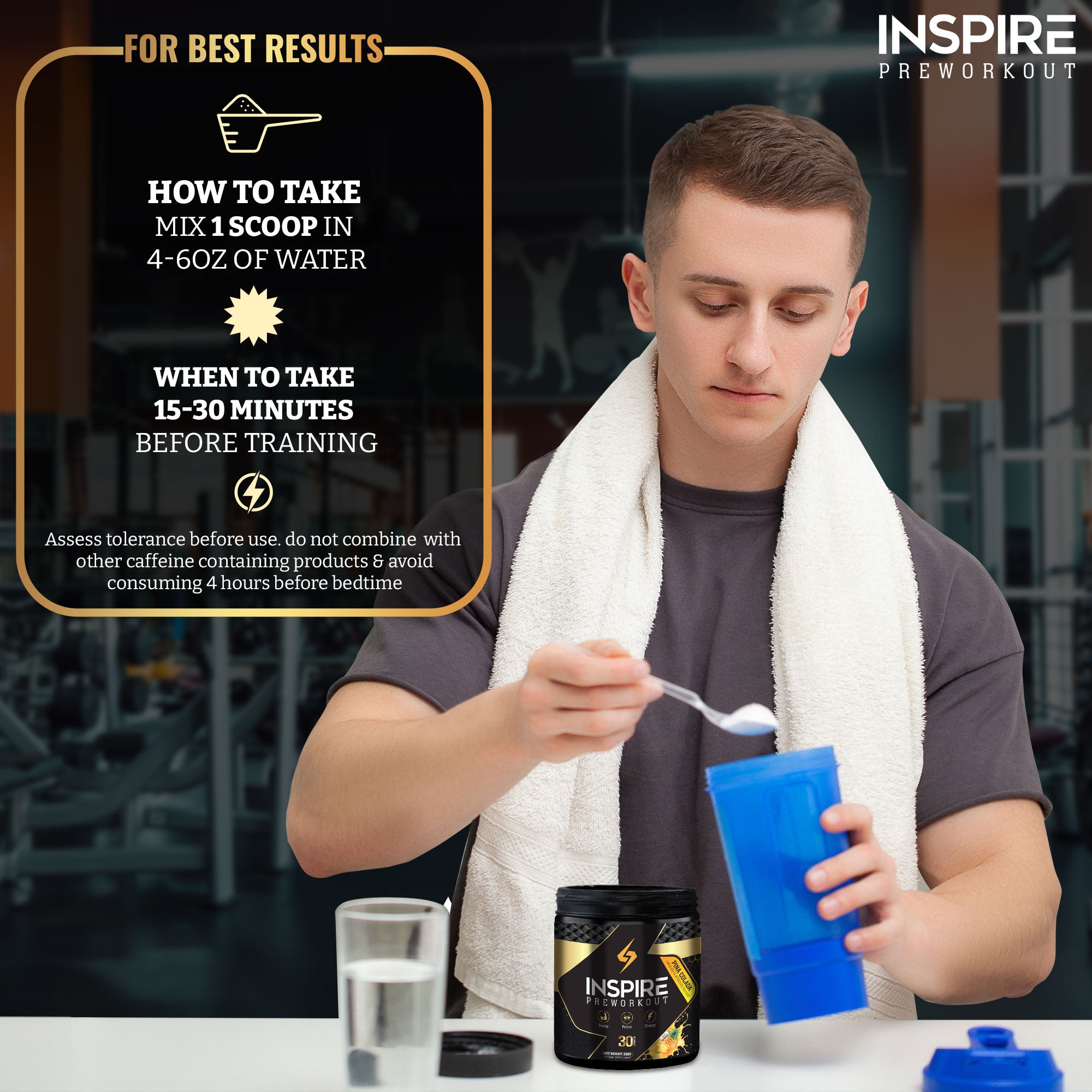 Inspire Pre-Workout, for Men and Women w/ 2:1 6g Citrulline Malate, L-Arginine, Beta Alanine, More, 30 Servings (Pina Colada)